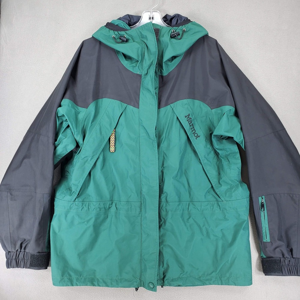 Marmot Gore-Tex Parka Jacket Women XL Green Grey Hooded Waterproof Hiking VTG